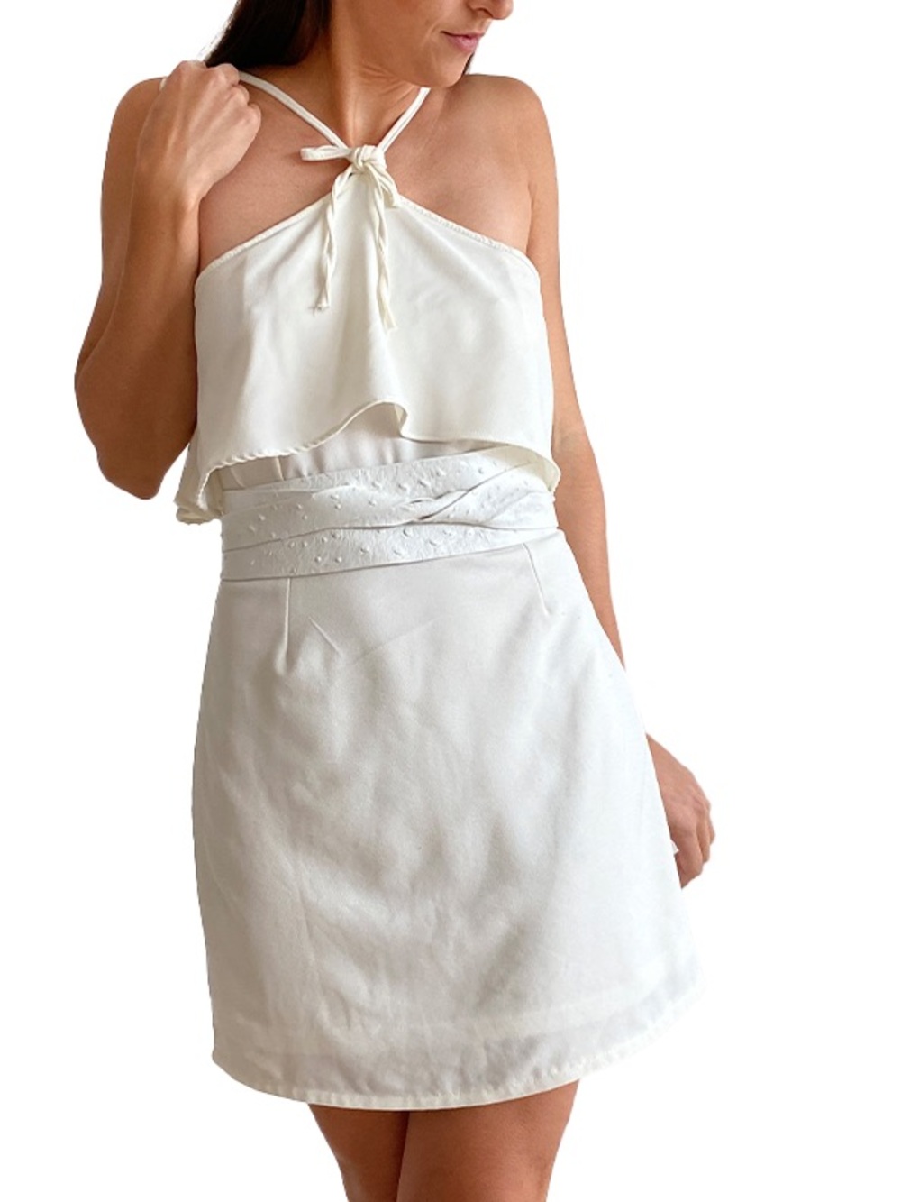 ADA Collection White Ostrich Embossed Leather Wrap Belt | Obi Tie Belt NWT